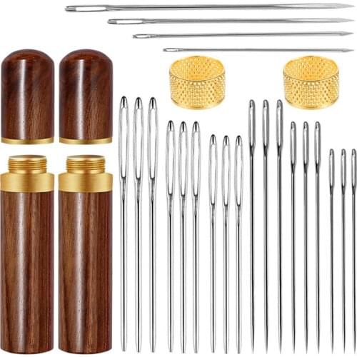 LMDZ 22 Pcs Profession Leather Sewing Needle for Embroidery Stitching Supplies Hand Sewing Needles Kit Big Eye Storage Bottle