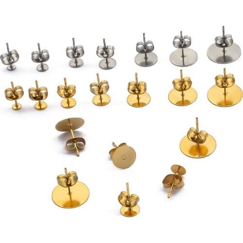 Stainless Steel Blank Earring Stud Base 3 4 5 6 8 10 12mm Cabochon Cameo Settings DIY Jewelry Making Findings Supplies