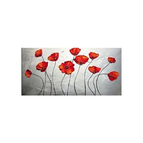 Hand Painted Oil Painting Poppies On Silver-Floral Oil Painting Wall Art-Modern Oil Painting On Canvas Art Ready to Hang