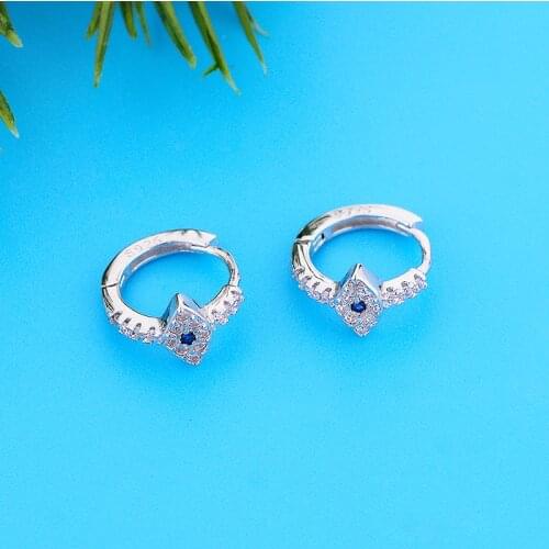 925 Sterling Silver Golden Turkish Evil Eye Round Circle Blue Zirconia Bead Hoop Earring For Pendientes Brinco Oorbellen 2020