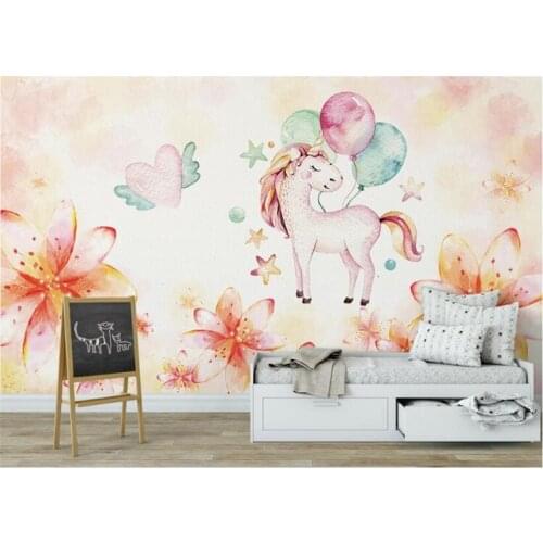 Nordic cute personality silky papel de parede wallpaper forest pony unicorn childrens room background wall painting