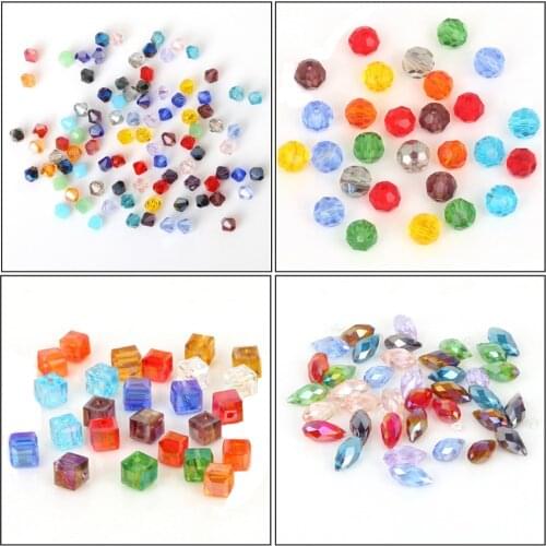 Mixed Color Austria Crystal Beads for Jewelry Making Bracelets Diy 2/3/4/6/8mm New Bicone/Rondelle/Waterdrop/Square Glass Beads