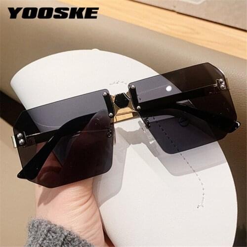 YOOSKE Rimless Oversized Sunglasses Women Fashion Designer Rectangle Sun Glasses Ladies Frameless Eyeglasses Vintage Sunshde