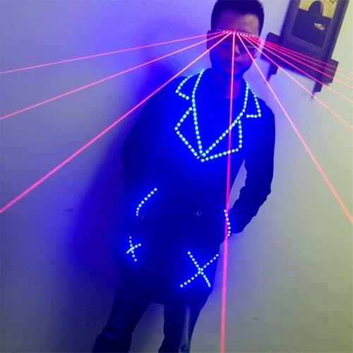 T1 Colorful LED light dj ballroom costumes laser glasses stage show rgb dance singer wears bar disco clothes mens robot dj suit