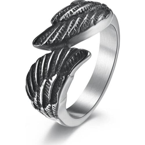 Vintage Wing Rings for Men Retro Guardian Angel Wings Ring Stainless Steel Finger Fashion Punk Male Jewelry