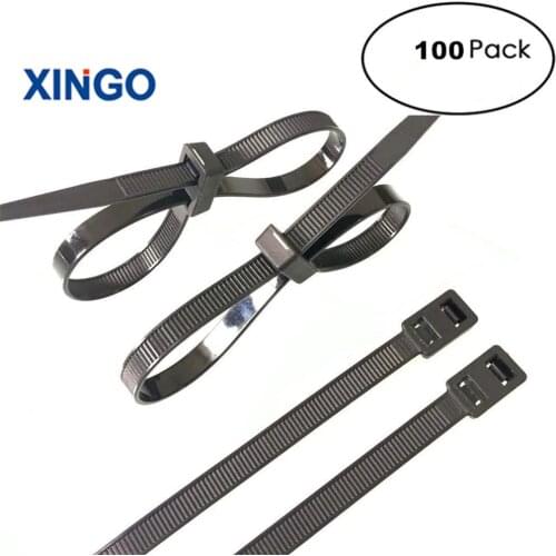 Xingo 8in &12Inch Heavy Duty Zip ties Unique Double Self-Lock Black Nylon Cable Ties Fasten Loop Electrical Wire ties UV 100Pack