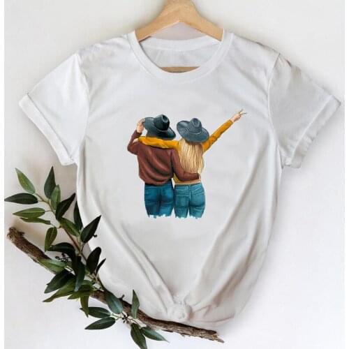 T-shirts Women 2021 Spring Summer Cartoon Sister Friends Girl Love 90s Clothes Stylish Tshirt Top Lady Print Sexy Tee T-Shirt