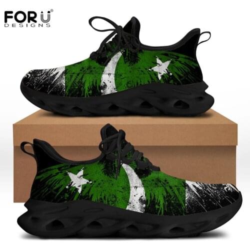 FORUDESIGNS Pakistani Flag Print Flats Women Fashion Casual Sneakers Lace Up Breathable White Star Ladies Walking Shoes