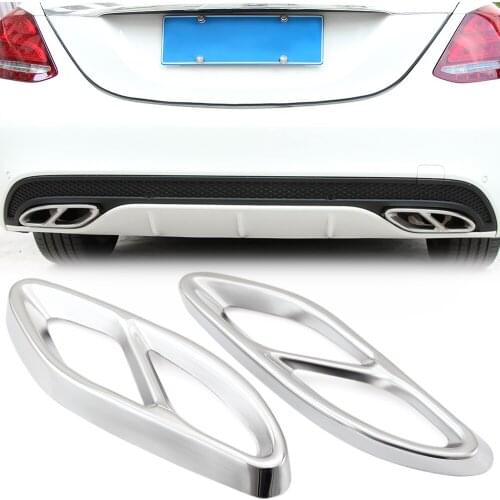 2PCS Silver Muffler Exhaust Pipe Tail Cover Trim For Mercedes Benz E-Class W213 W205 GLC C A Class A180 A200 W176 2015-2018 AMG