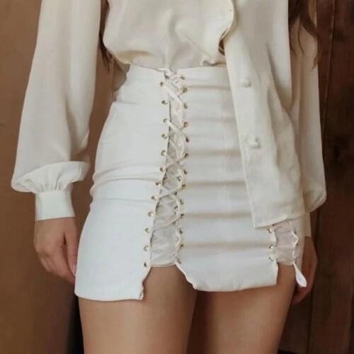 2021 Women Faldas club party night evening Buckle Bandgae Sexy Wrap Skirt sweet High Waist Front Lace Up Slim mini Short Skirts