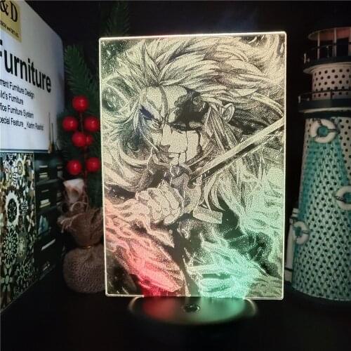 Demon Slayer Kimetsu no Yaiba 3D LED Anime Lamp Rengoku Kyoujurou Nightlights Colors Changing Visual Lampara Lighting