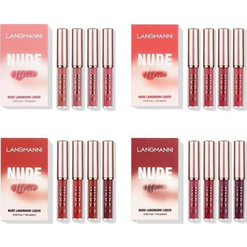 4pc Velvet Matte Lipstick Long Lasting Waterproof Lip Stick Red Liquid Lip Gloss Korean Cosmetics Makeup Four-box Lip Gloss Set
