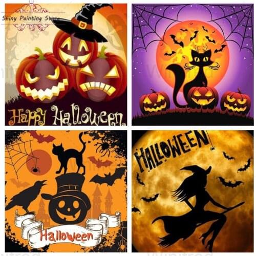 5D Diamond Painting Halloween Pumpkin Cat Witch Mosaic Diamond Embroidery Happy Halloween Holidays Gift Cross Stitch Rhinestone