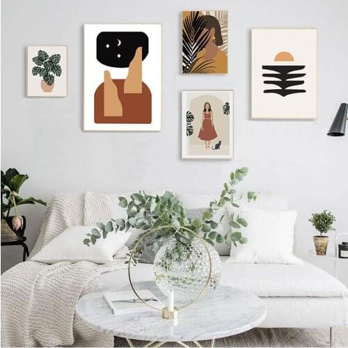 Abstract Girl Plant Leaf Vintage Poster Wall Art Canvas Painting Nordic Posters And Prints Wall Pictures For Living Room Decor