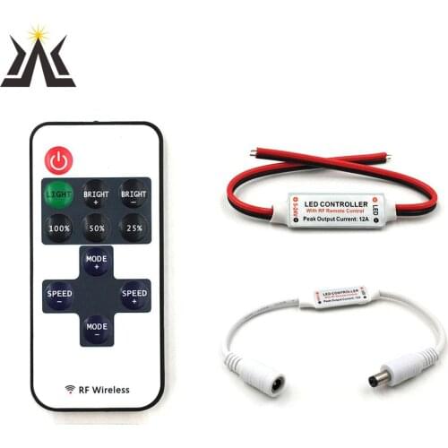 5-24V 11-Key RF Wireless LED Dimmer 5V 12V 24V Remote Controller for LED Strip Light Bulb Single Color Dimming DC Wire Connector