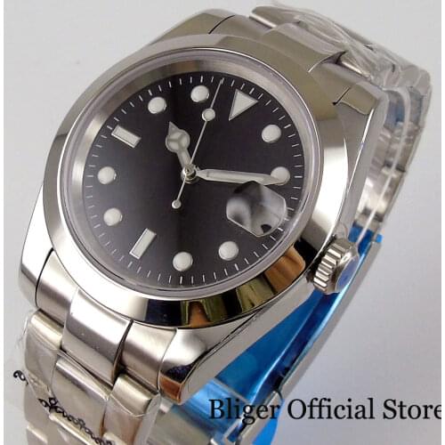 BLIGER Polished 39mm Automatic Men Watch Sapphire Glass 24 Jewels NH35A MIYOTA 8215 Luminous Dial Middle Polished Oyster Strap