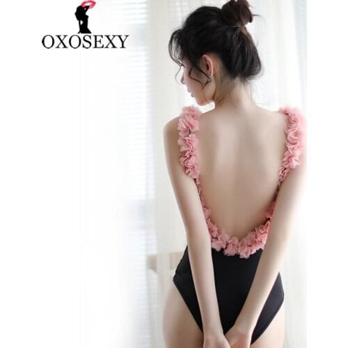 Pink flower encaje backless bodysuit sexy open crotch sexy costumes black teddies sexy costumes crotchless body suit erotic 511