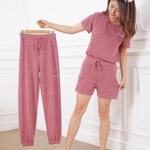 Large Size 150KG Women Cotton Pajamas Sets Short Sleeve Top and Pants Women Sleepwear Home Suit Women Female Homewear X230