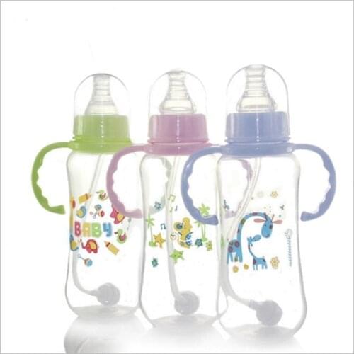 150/280ml Baby Feeding Bottle Newborn Width Mouth Silicone Cover Straw Drinking Milk Bottle Infant Nursing Product with Handle