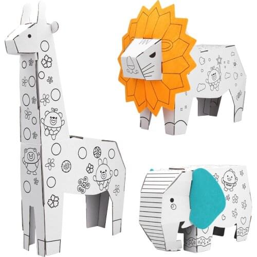 Kids Art 3D Paper Coloring Painting Toys Animal Lion Elephant Drawing Educational Toys for Children Baby Crafts Interactive Game