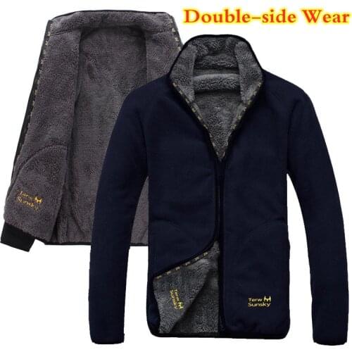 Fleece Jacket Man Plus Velvet Thicken Warm Outdoor Hiking Jackets Winter Windproof Thermal Coat Double Side Wear Tactical Jacket