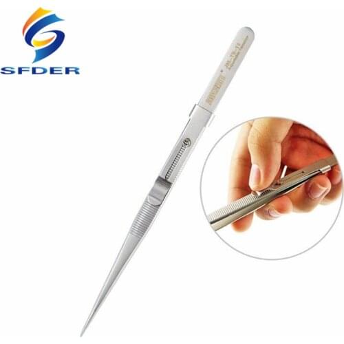 Jakemy 165mm Adjustable Tweezers Anti-static Stainless Steel Tweezers Straight Pointed Tip Slide lock Hold Tightly JM-T9-11