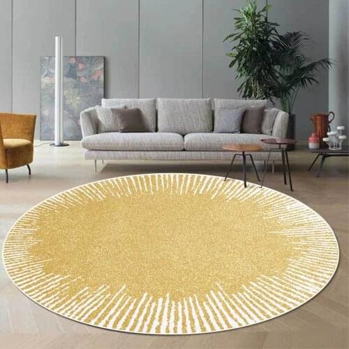 Round Rugs And Carpets For Home Living Room Yellow Rugs Geometric Line Decor Rug Bedroom Non-Slip Bedside Area Rugs