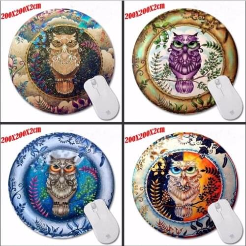 Best Quality Customized Round Mouse Pad Owls Drawing Beautiful Decor Computer Notebook Printing Circular Mouse Pad Rubber Mat