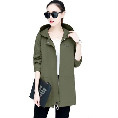 Womens Jacket 2020 Spring Autumn New Hooded Long-Sleeved Casual Windbreaker Jacket Female Long Section Loose Thin coat Tops