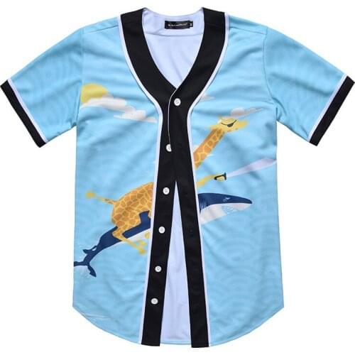 Short sleeved mens cardigan baseball suit spoof personalized blue sky 3D printed animal pattern