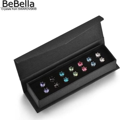 BeBella 0.7cm six claw crystal stud earrings set with box in 7 colors with Crystals from Swarovski for women girls gift