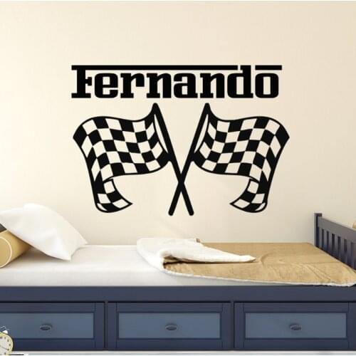 Racing Car Flags Wall Stickers For Kids Rooms Boys Bedroom Personalized Name Wall Decal Nursery Interior Adhesive Home DIYSYY827