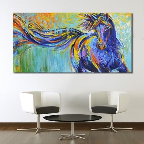 JQHYART Wall Art Canvas Animal Painting Colorful Running Horse Picture Home Decor For Living Room No Frame