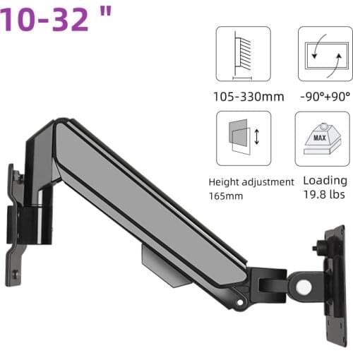 W31 10"-32" 2-9kg Monitor Wall Mount Screen Aluminum Gas Spring Air Press Articulated Arm TV Wall Bracket Holder Display Stand