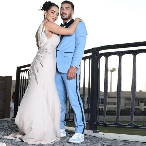 Latest Fashion Blue Wedding Men Suits Costume Homme Prom Terno Masculino Slim Fit Groom Tuxedos Blazer 2 Pcs Jacket Pant