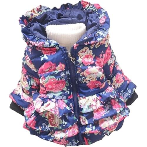 2020 New baby girls Jackets children Winter floral pattern warmed Cotton Children Outerwear Lovely Long Style Coat In stock