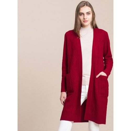 Fall and Winter Sweater Fashion Thread Solid Color Long-sleeve Sweater 100% Wool Loungewear Thickening Mid-length Knit Outerwear