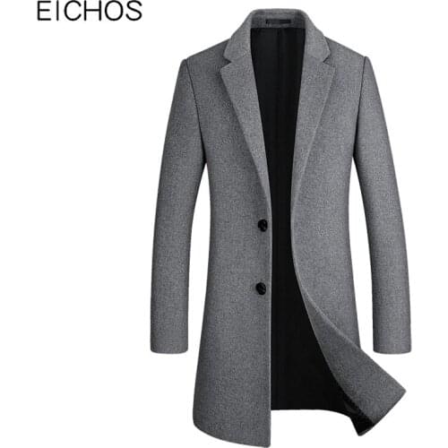 Autumn New Woolen Coat Men Two Buttons Wool Blending Outerwear Male Solid Color Korean Style Fashion Trench Coats