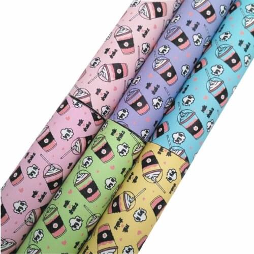 Pastel Colors Ice Cream Cups Printed Synthetic Faux Leather with Felt Backing Vinyl Fabric For Bows Earrings DIY 21X29CM FZ268A