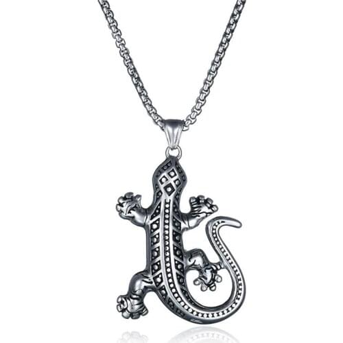 Stainless Steel Gecko Pendant Necklace Lizard Pendant Necklace for Man Hiphop/Rock Style Animal Necklace