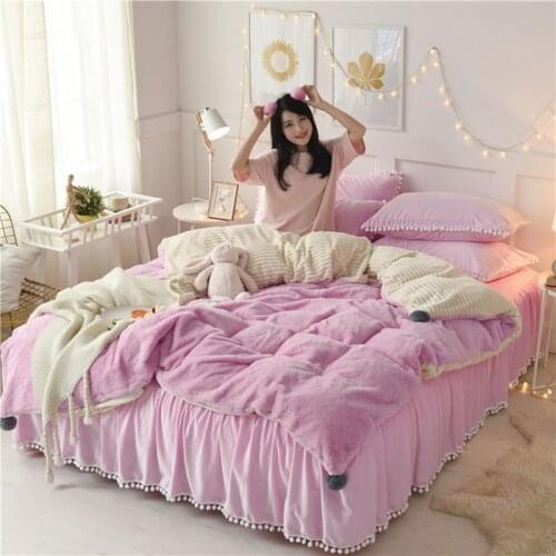 Pink White Fleece Fabric Winter Thick Pure Color Crystal velvet Bedding Set Mink Velvet Duvet Cover Bed Sheet Linen Pillowcase