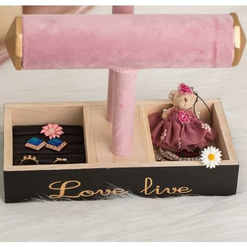 Pink Resin Table Top Necklace Bracelet Holder & Jewelry Display with 2 Compartments for Home Organization Storage Holder