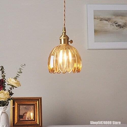 Nordic Brass Glass Pendant Lamp Modern LED Retro Restaurant Bar Coffee Shop Glass Lamp Living Room Kitchen Hanging Light Fixture