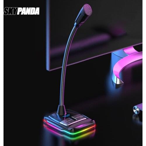 USB Microphone RGB Light-emitting Flexible Free Drive HD Sound Card Noise Reduction Computer Microphone