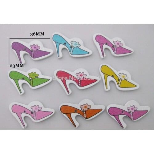 WB0228 High-heeled shoes shape wood buttons mixed 200pcs cute buttons for craft garment accessories