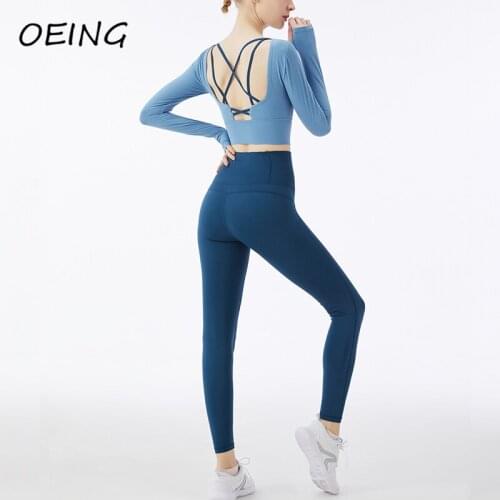 Leggings Women 2 Piece Set Workout Yoga Clothes Fitness Long Sleeve Crop Top Sets