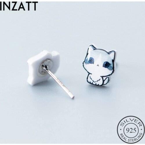 INZATT Real 925 Sterling Silver Minimalist Cat Star Stud Earrings For Fashion Women Party Fine Jewelry Cute Accessories Gift