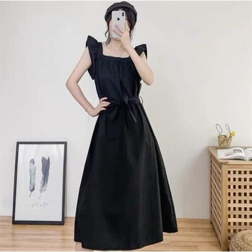 2020 Women Fashion Casual Ruffles Sleeves Dress New Summer Square Collar A-Linen Sundress Party Vestidos Elegant Dress Vestidos