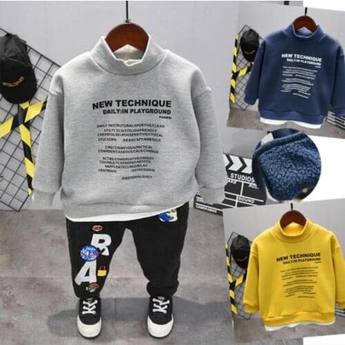 Winter childrens set Kids Set Boy Childrens Fashion Suit Baby Boy Plush Sweaters+plush jeans 2pcs Outfits 2-6Y Kids Clothing