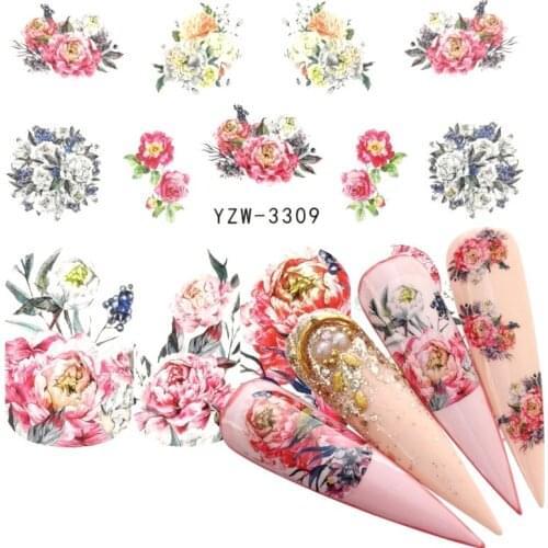 LCJ 1 PC Flower Leaves Nail Sticker Decals Blossom Colorful Slider Rose Water Wraps Nail Art Decoration Floral On Nails